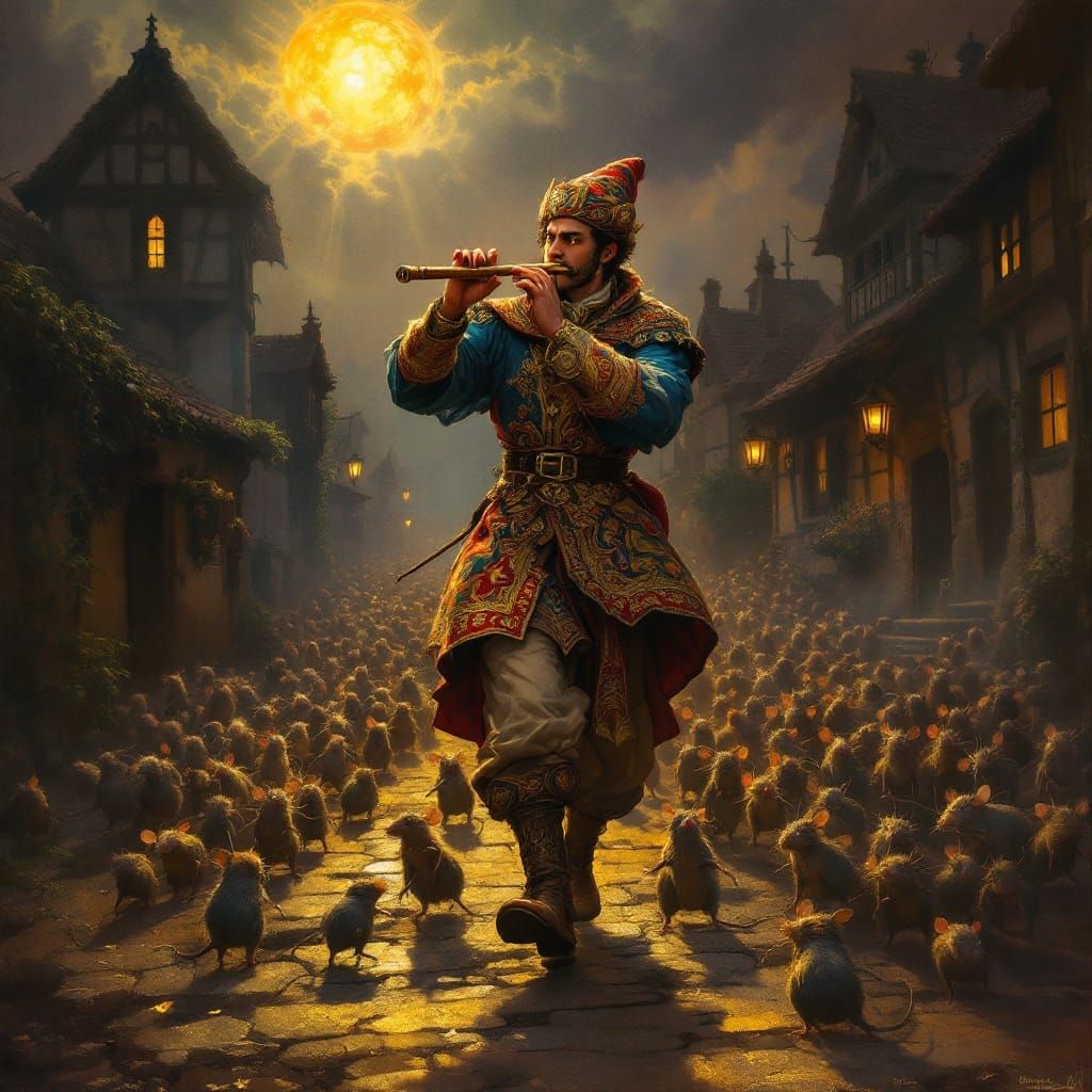 Pied Piper of Hamelin in Vibrant Orientalist Style
