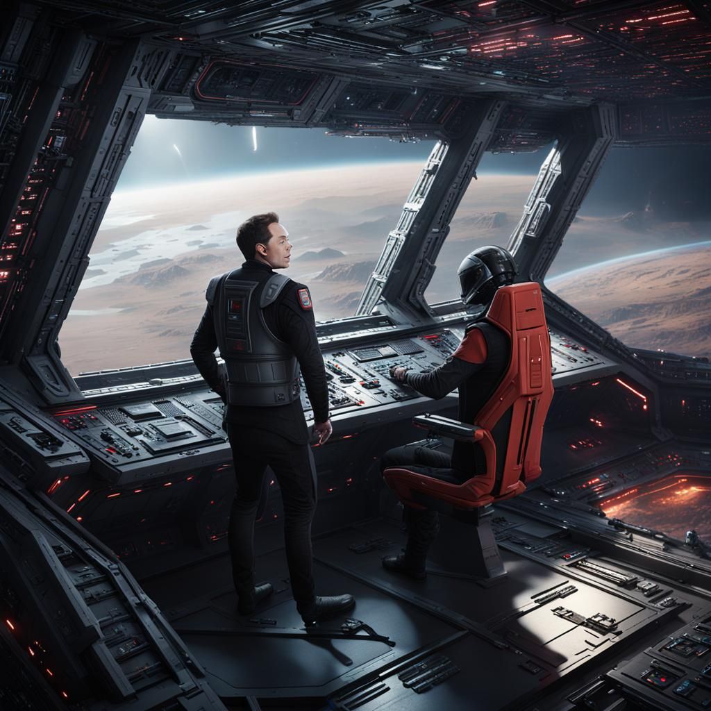 Elon Musk in Star Destroyer: Detailed Matte Painting