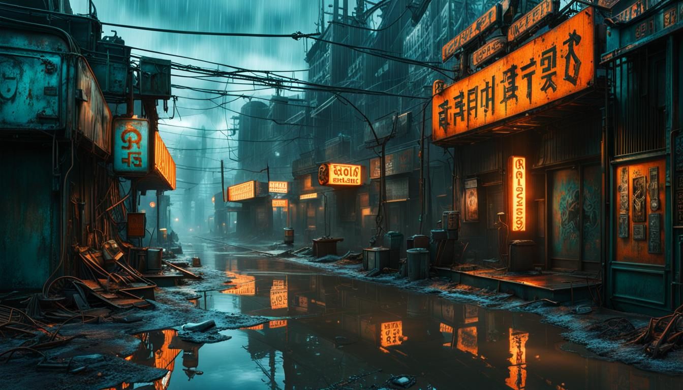 Post-Apocalyptic Rusted Street in Teal and Orange