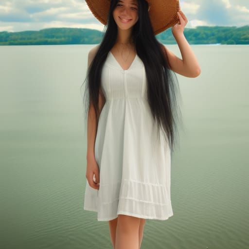 Girl with Blue Hair at Lakeside