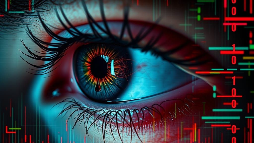 Weeping Digital Eye in Glitch Art Style