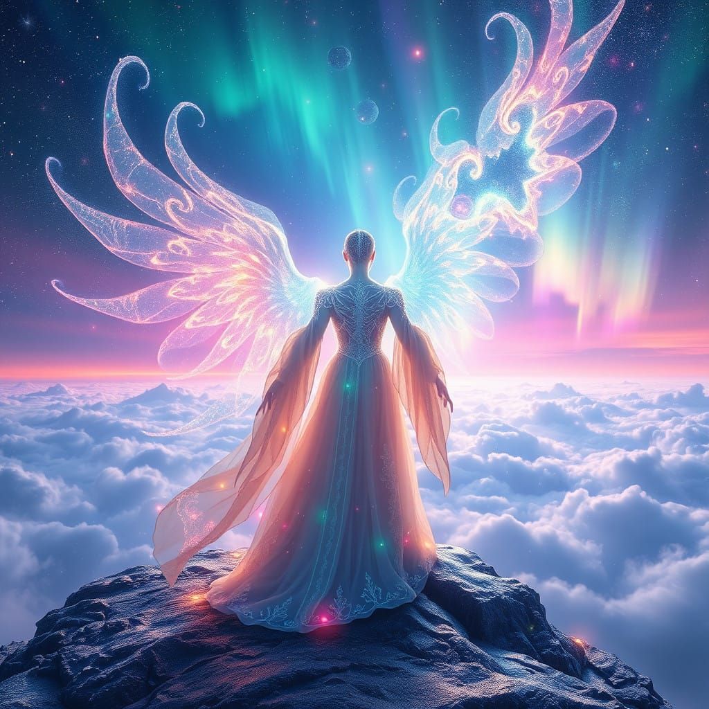 Celestial Guardian Watches Cosmic Dance in Ethereal Splendor