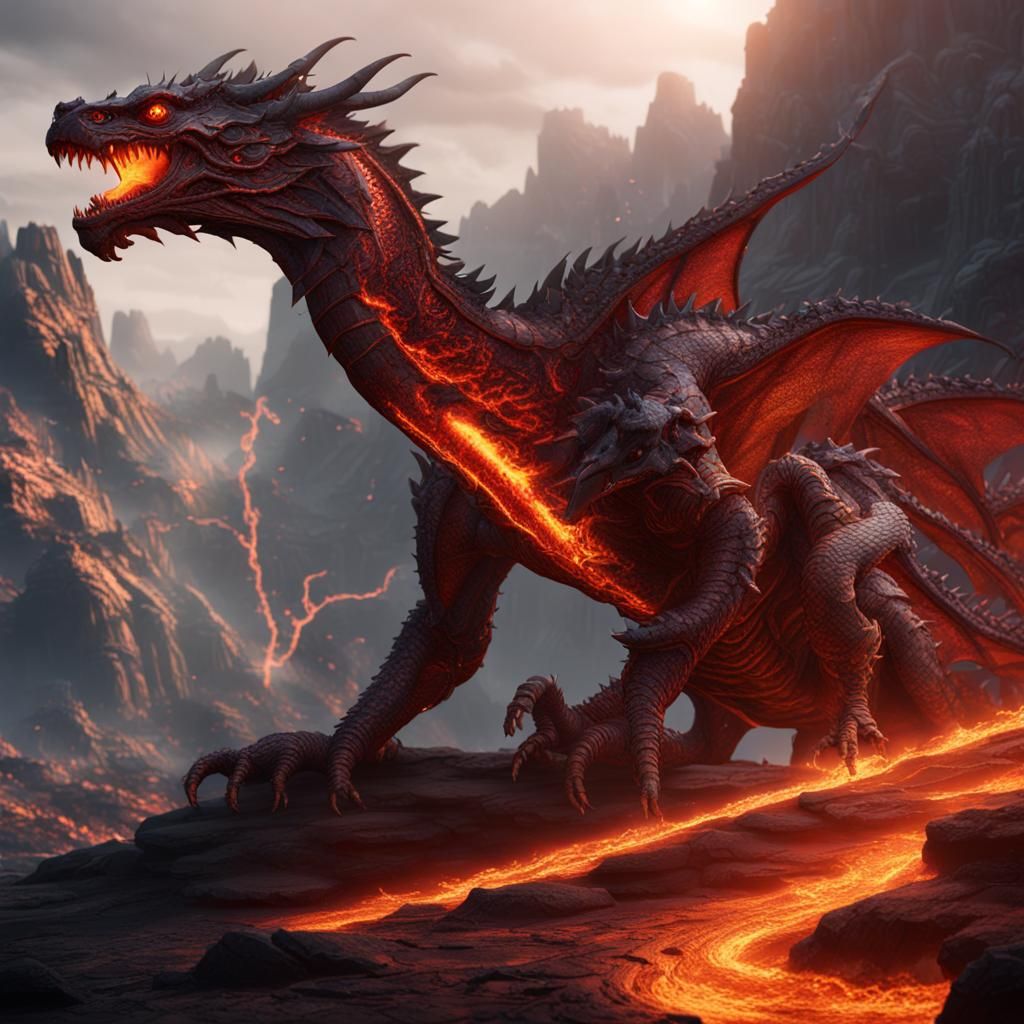 Detailed Magma Dragon Fantasy Concept Art