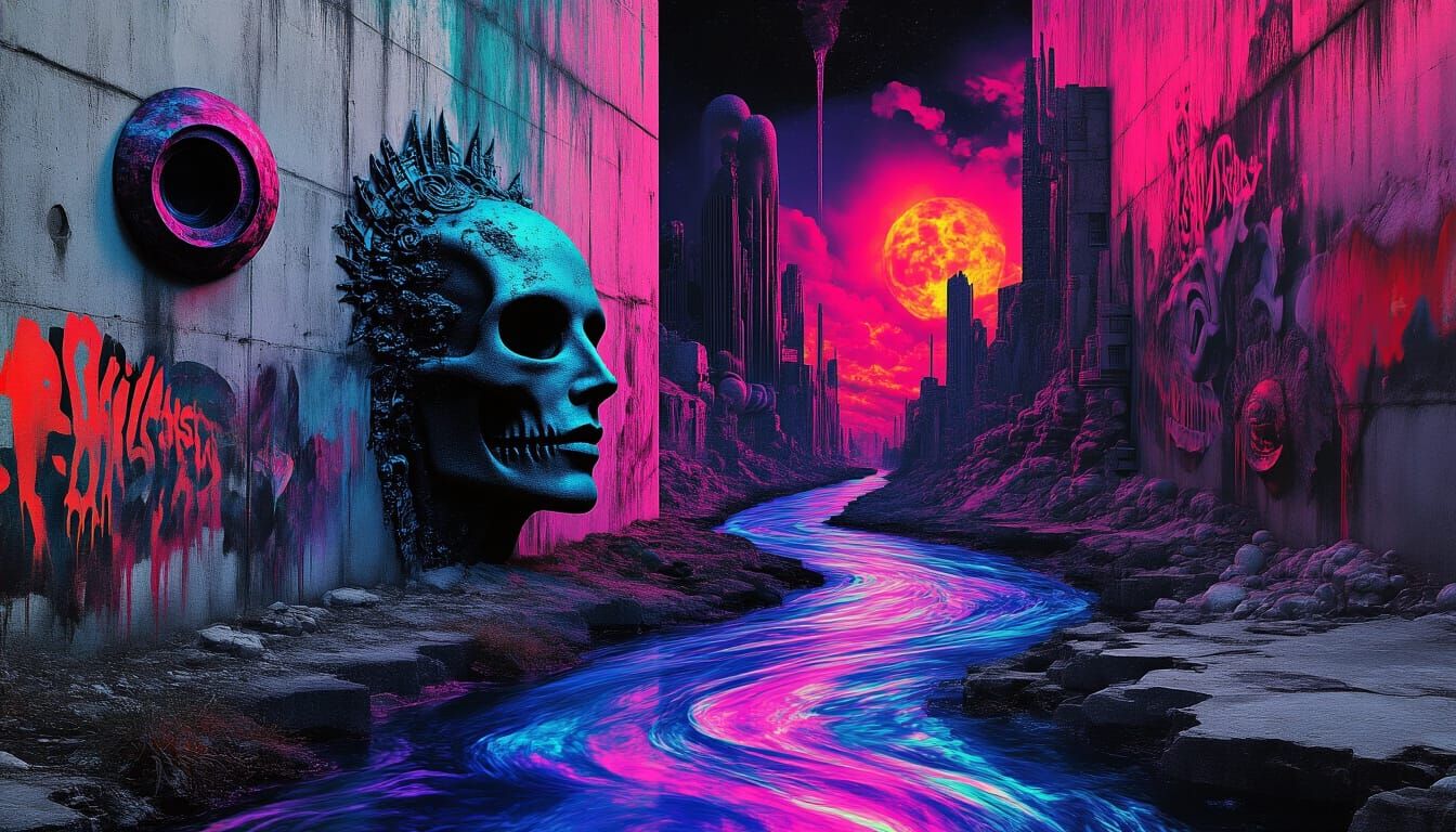 Surreal Infrared Collage on Graffiti Walls