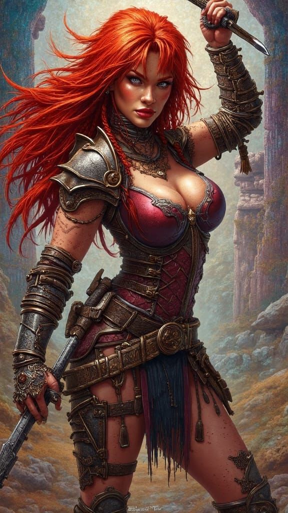 Red Sonja: Cyberpunk Warrior in Chiaroscuro Glory