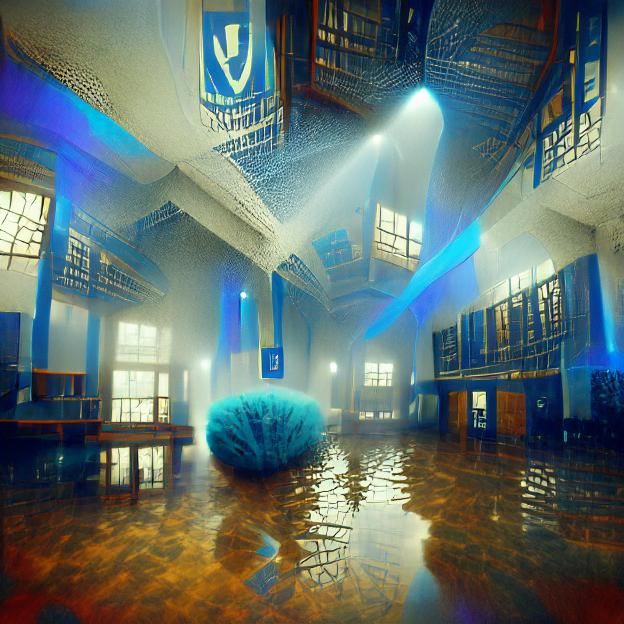 Flooded Blue Dream Hall with Volumetric Lighting