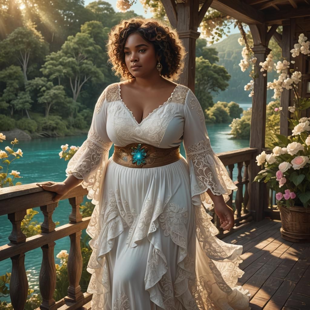 Caribbean Woman in White Dress, Fantasy Art