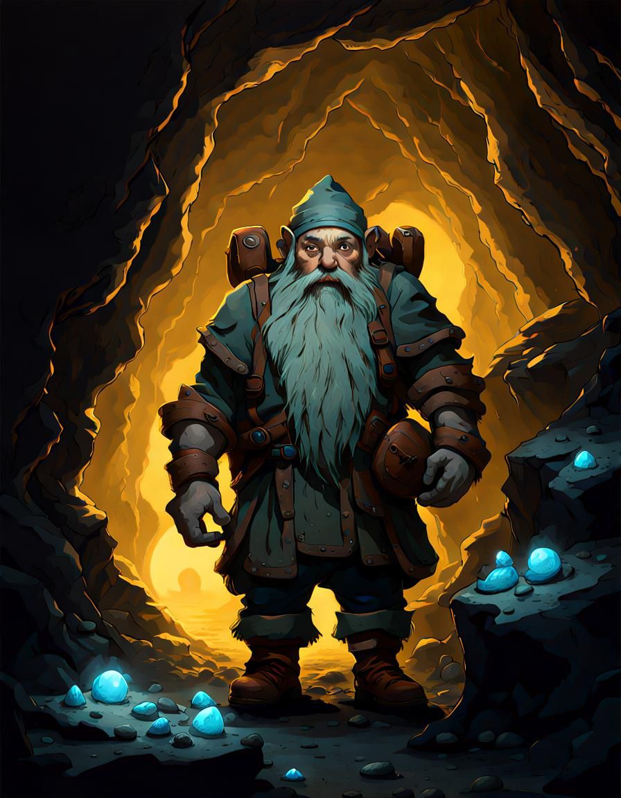 Dwarf Adventurer in Bioluminescent Cavern