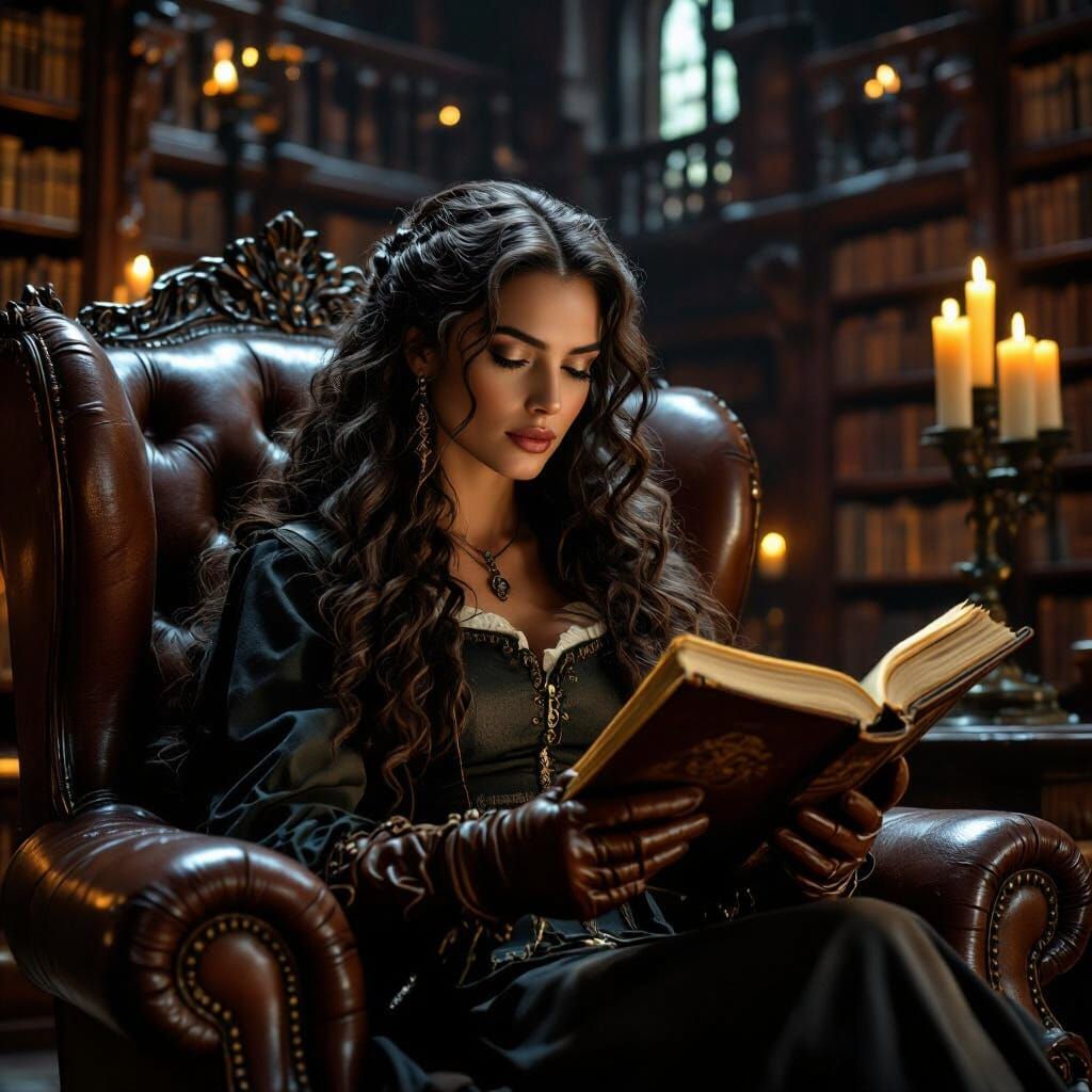 Arcane Library Scene with Woman Reading