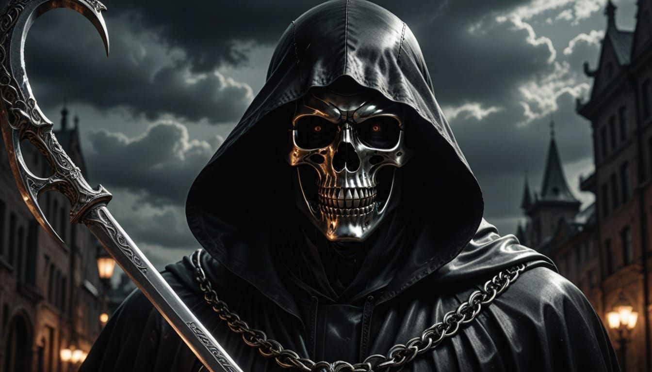 Grim Reaper in Chrome Armor, Close-Up