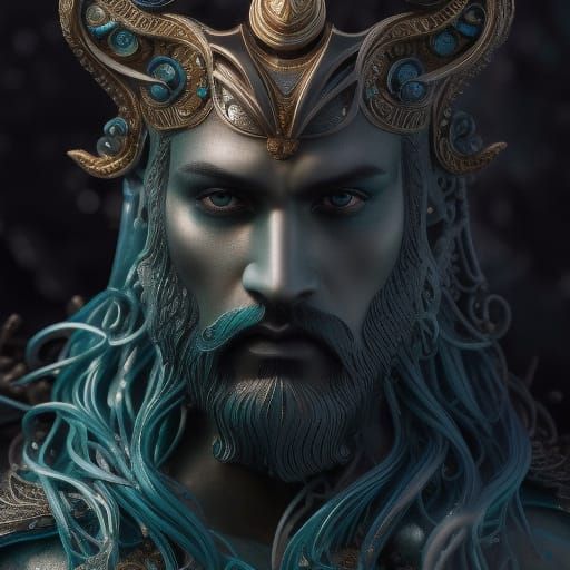Poseidon in Filigree Armor: Hyperdetailed Ocean Portrait