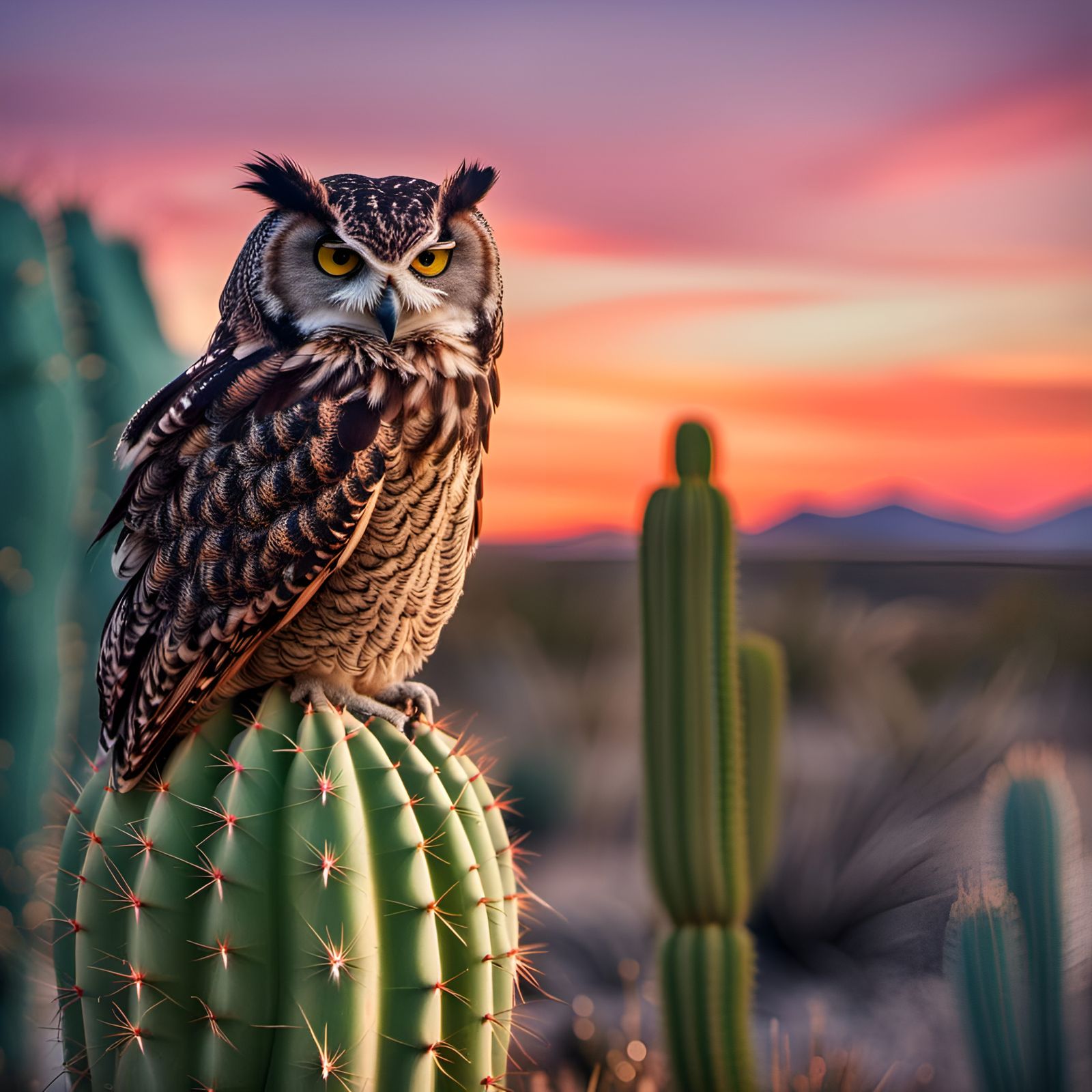 Desert Sunset with Owl, Bokeh Photography