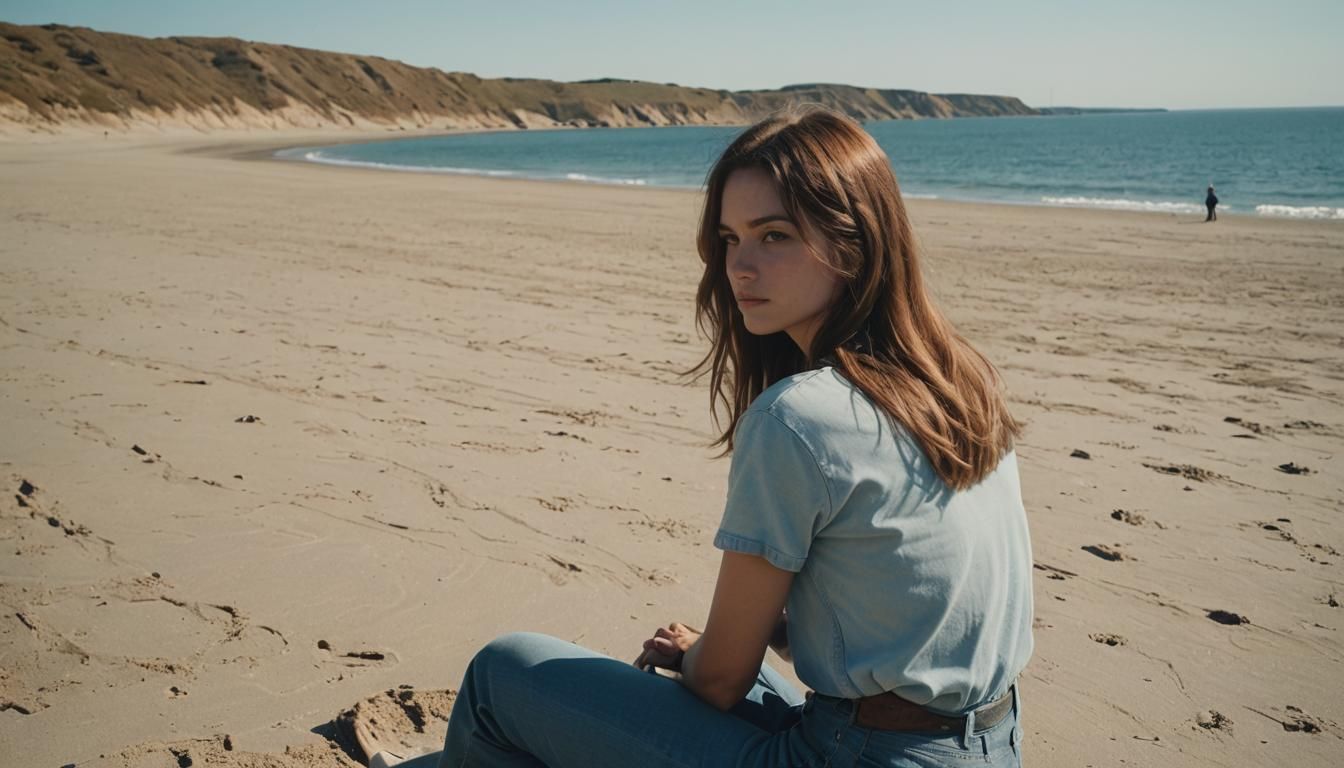Girl Alone on Beach in Cinematic Style