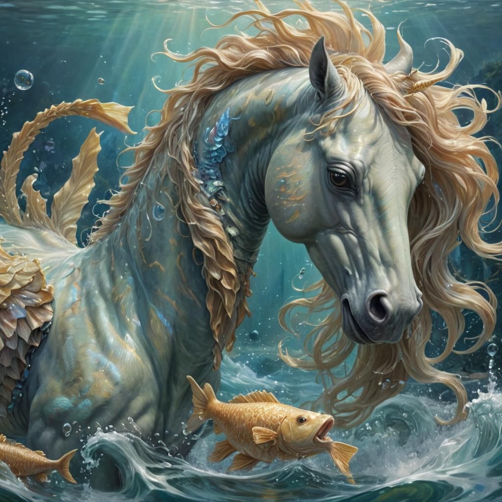 Ethereal Hippocampus in a Surreal Oil Painting