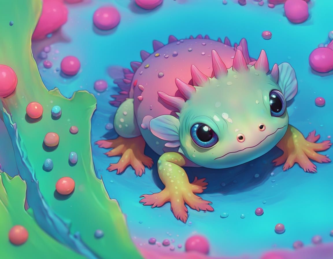 Surreal Pastel Axolotl with Cinematic, Holographic Glow