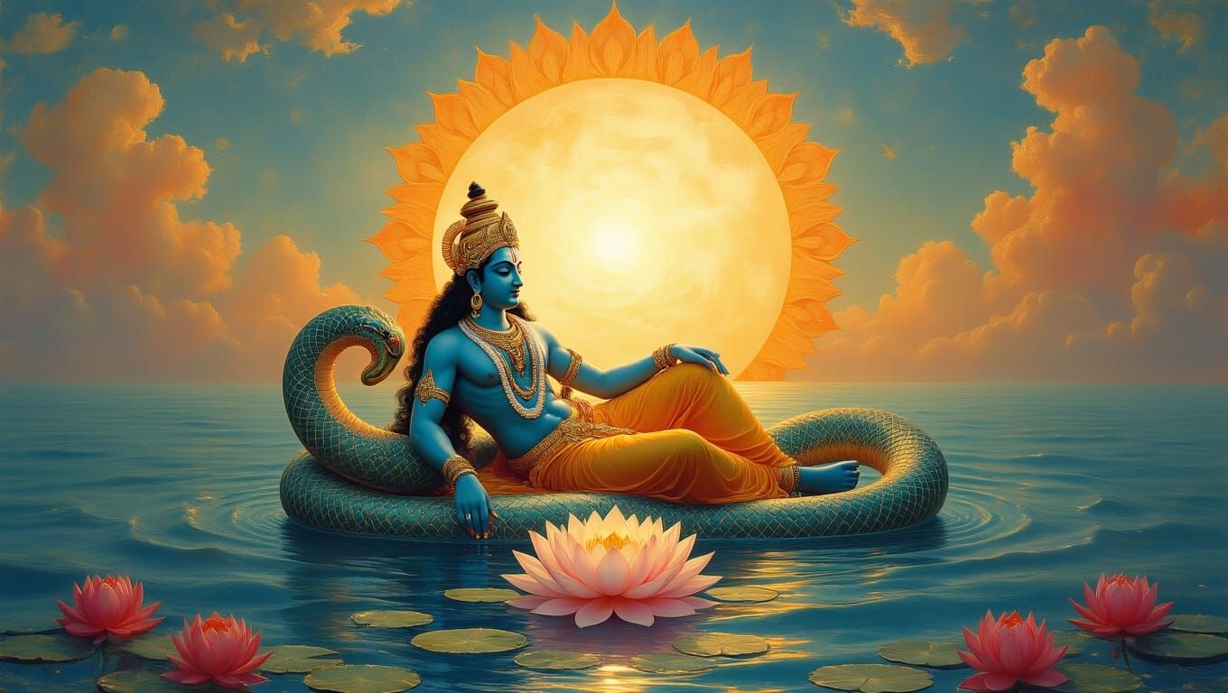 Radiant Sun God Vishnu in Cosmic Slumber