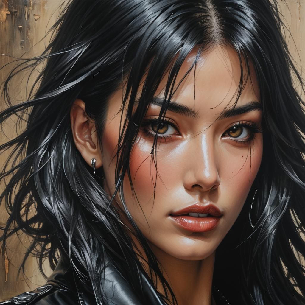 Beautiful Woman Portrait in Oil Painting Style