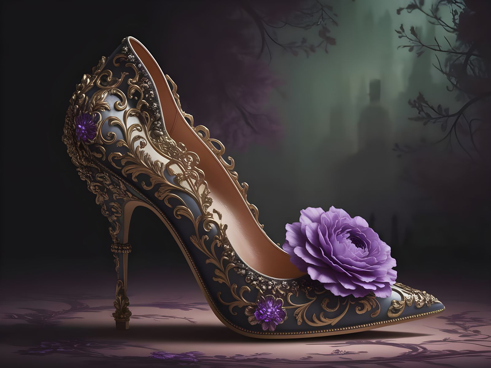 Ornate Fantasy Stiletto Heel Shoe in Victorian-Era Fairy Tal...
