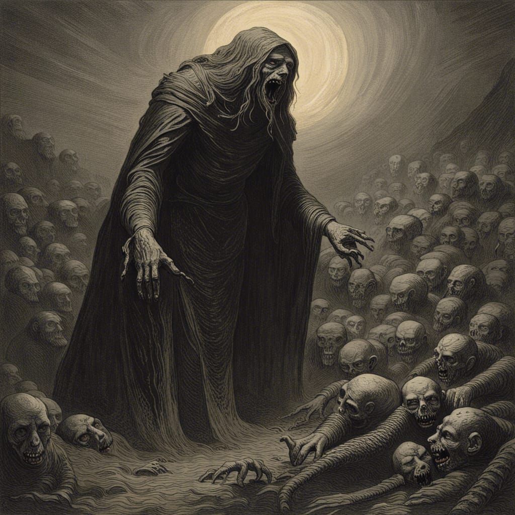 Disturbing Scene of Fear and Hunger in Gothic Horror Style