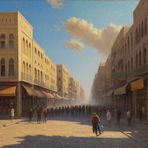 Rafah Cityscape in Turmoil: Impressionist Oil Painting