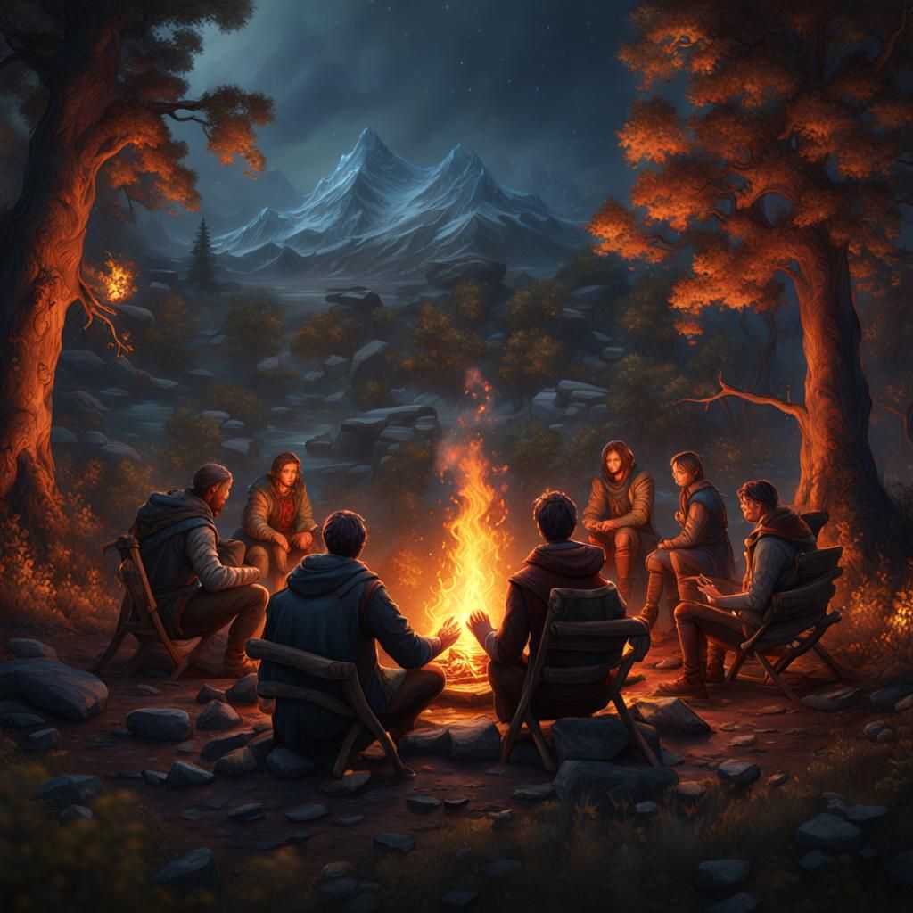 Detailed Campfire Scene, Fantasy Concept Art