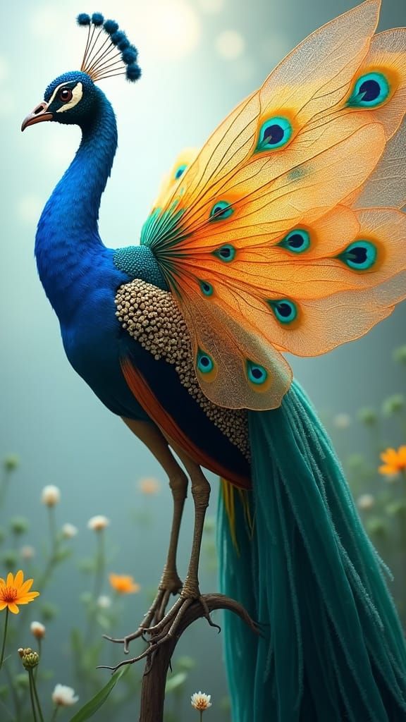 Peacock and Dragonfly Fusion in Dreamlike Organicism