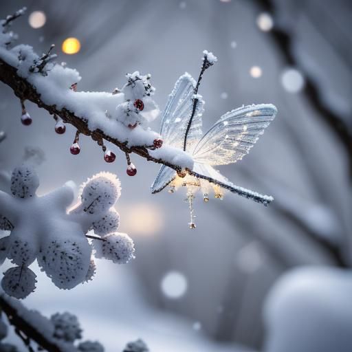 Snowy Branches: Hyperrealistic Winter Photography