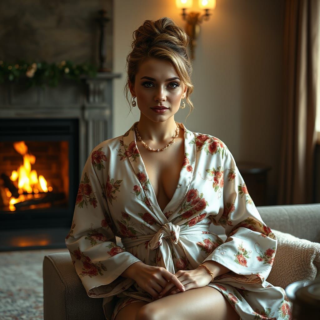 Elegant Woman Lounging in Warm Light: Digital Portrait