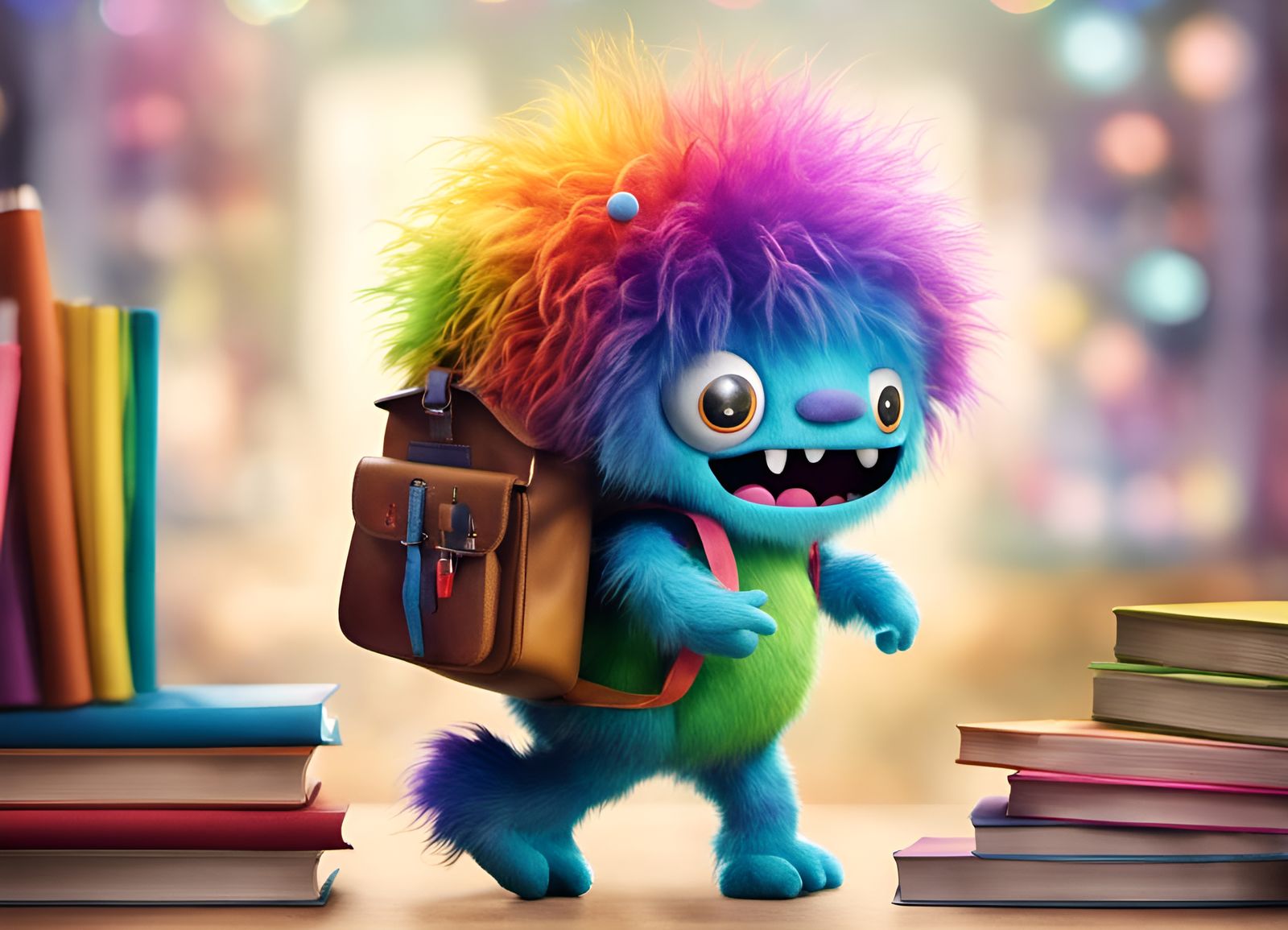 Sparkly Rainbow Monster Attends School