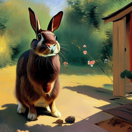 Rabbit Samurai Leaping: Serov and Manet Inspired