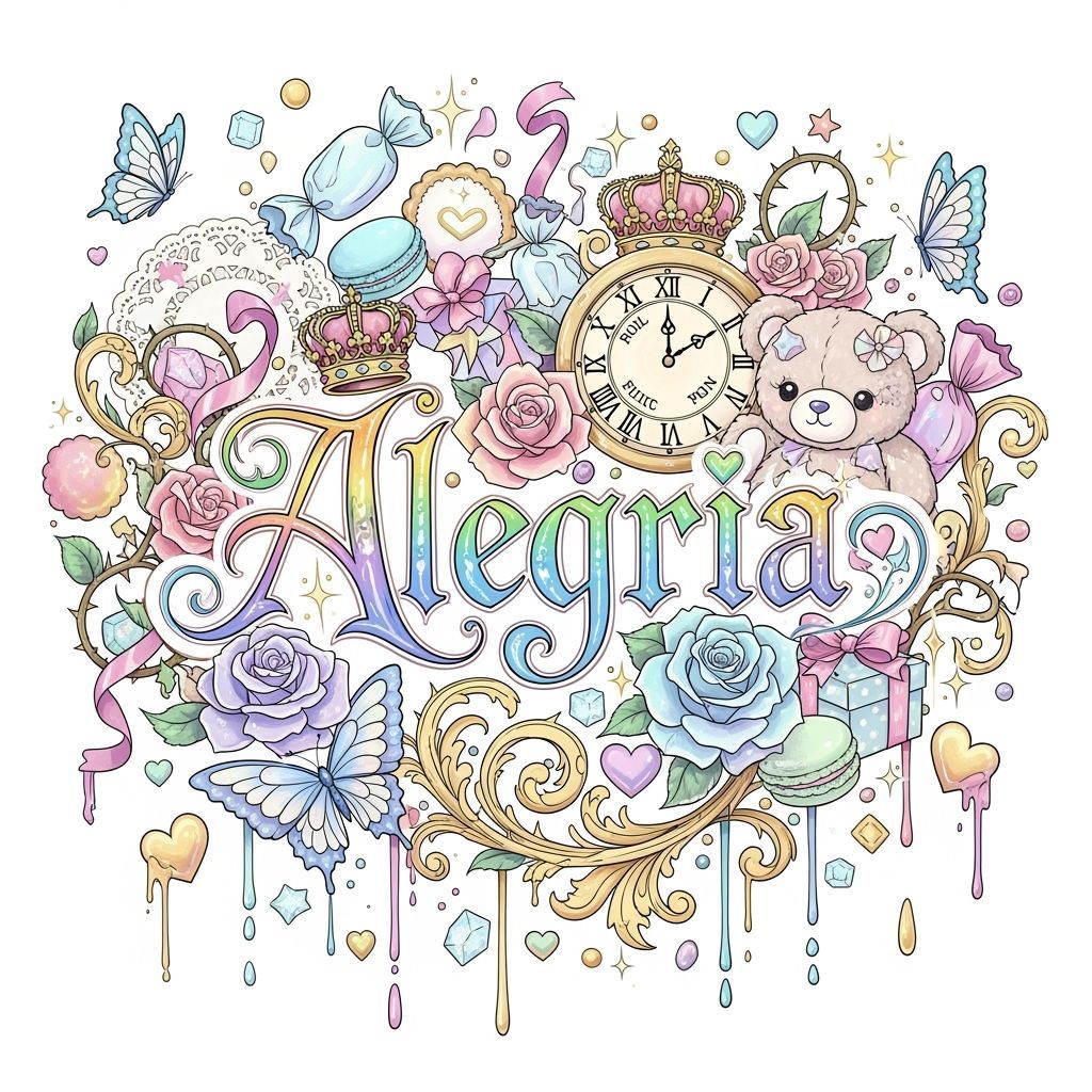 Alegria: Whimsical Kawaii Sweet Pattern with Gothic Calligra...