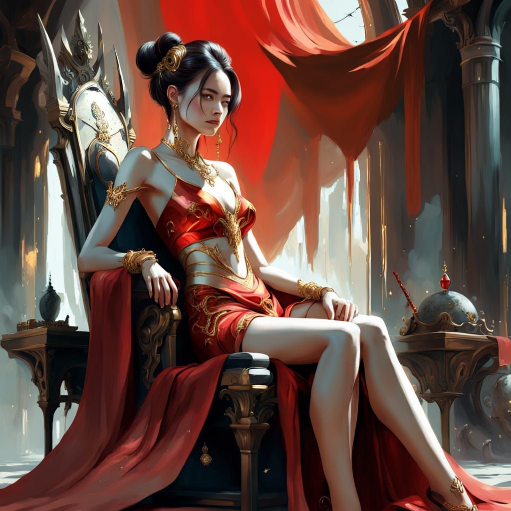 Regal Fantasy Portrait in Vibrant Red and Gold