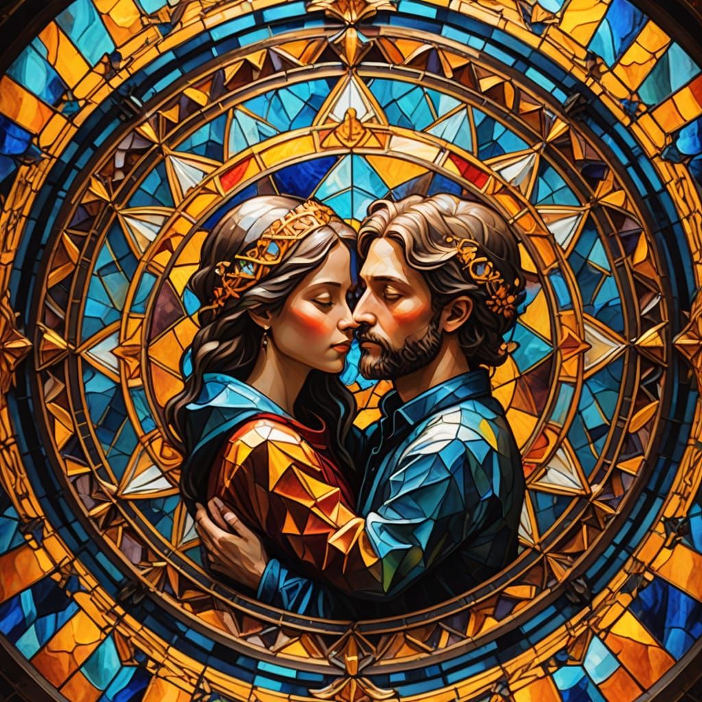 Stained glass tied lovers mixed