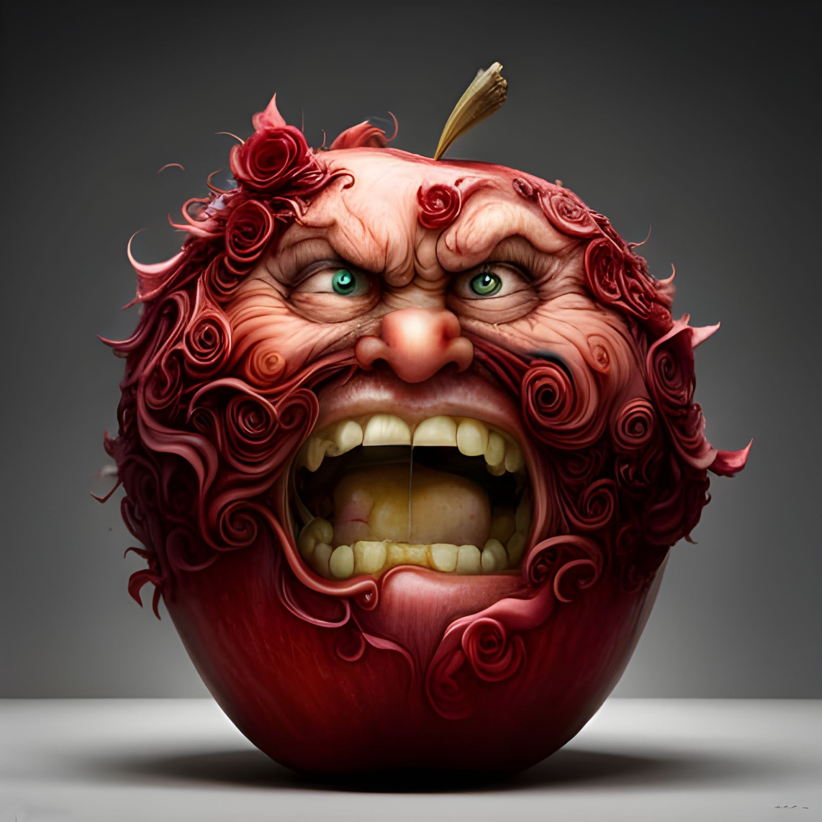 Hyperrealistic Apple with Happy Mouth, Fantasycore Art