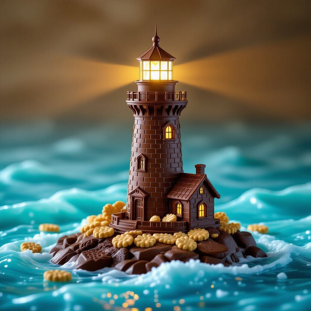 Chocolate Lighthouse on Cookie Coast: Digital Illustration