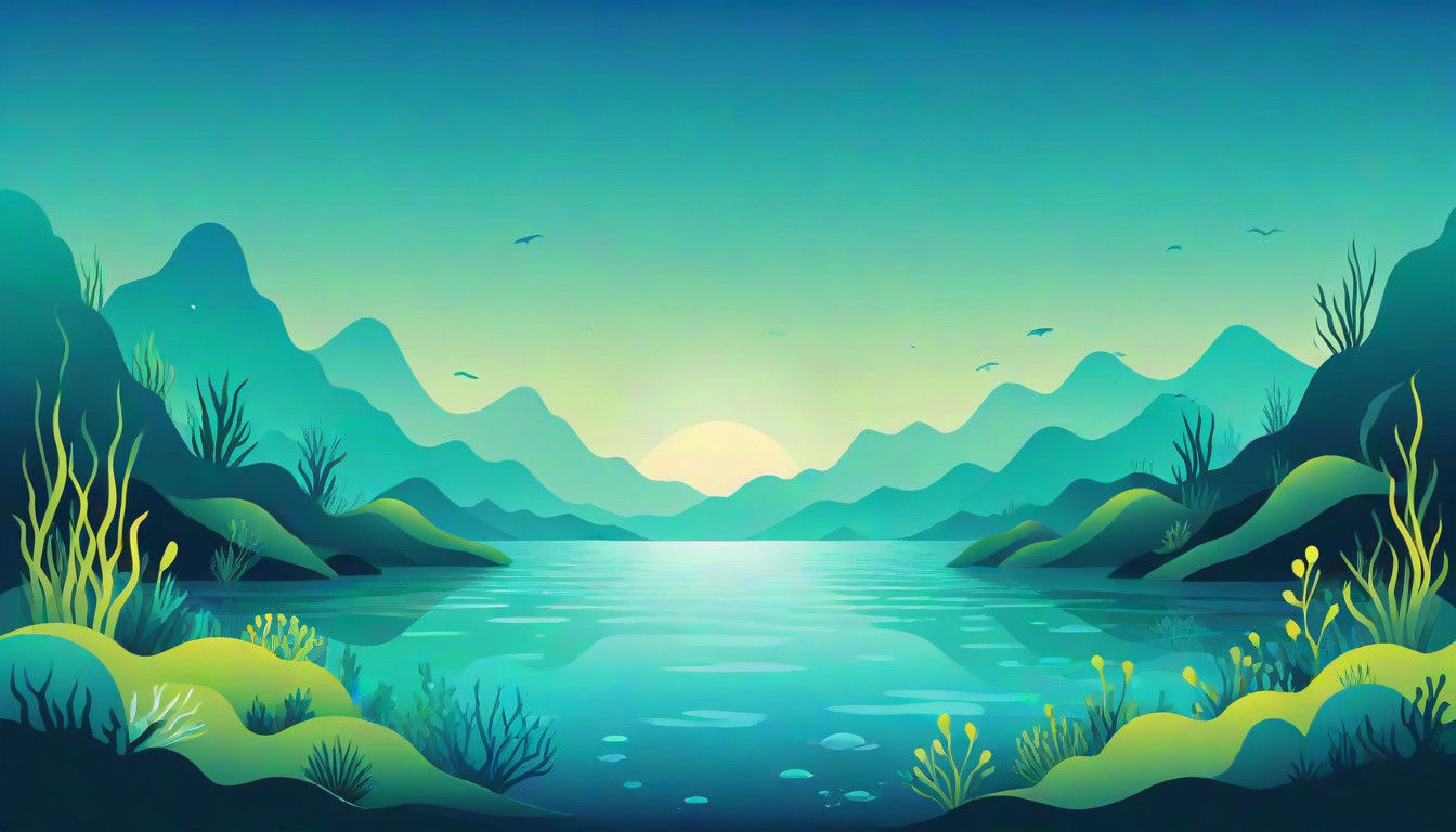 Underwater Scene in Minimalist Blue and Green Gradient