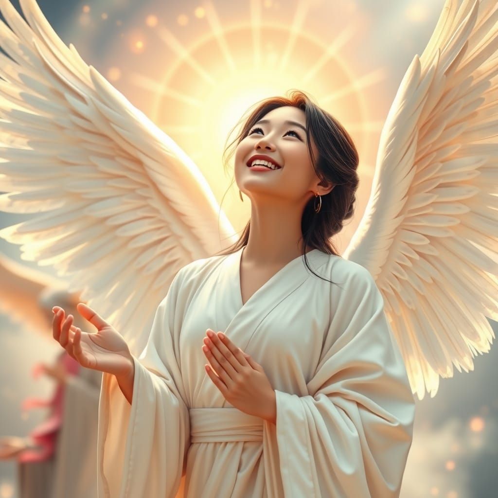 Chinese Angel Praising the Lord in Heaven