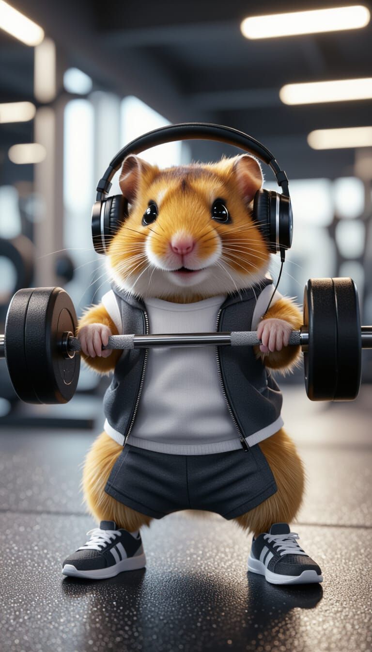 Hamster Gym Influencer Posing With Barbell