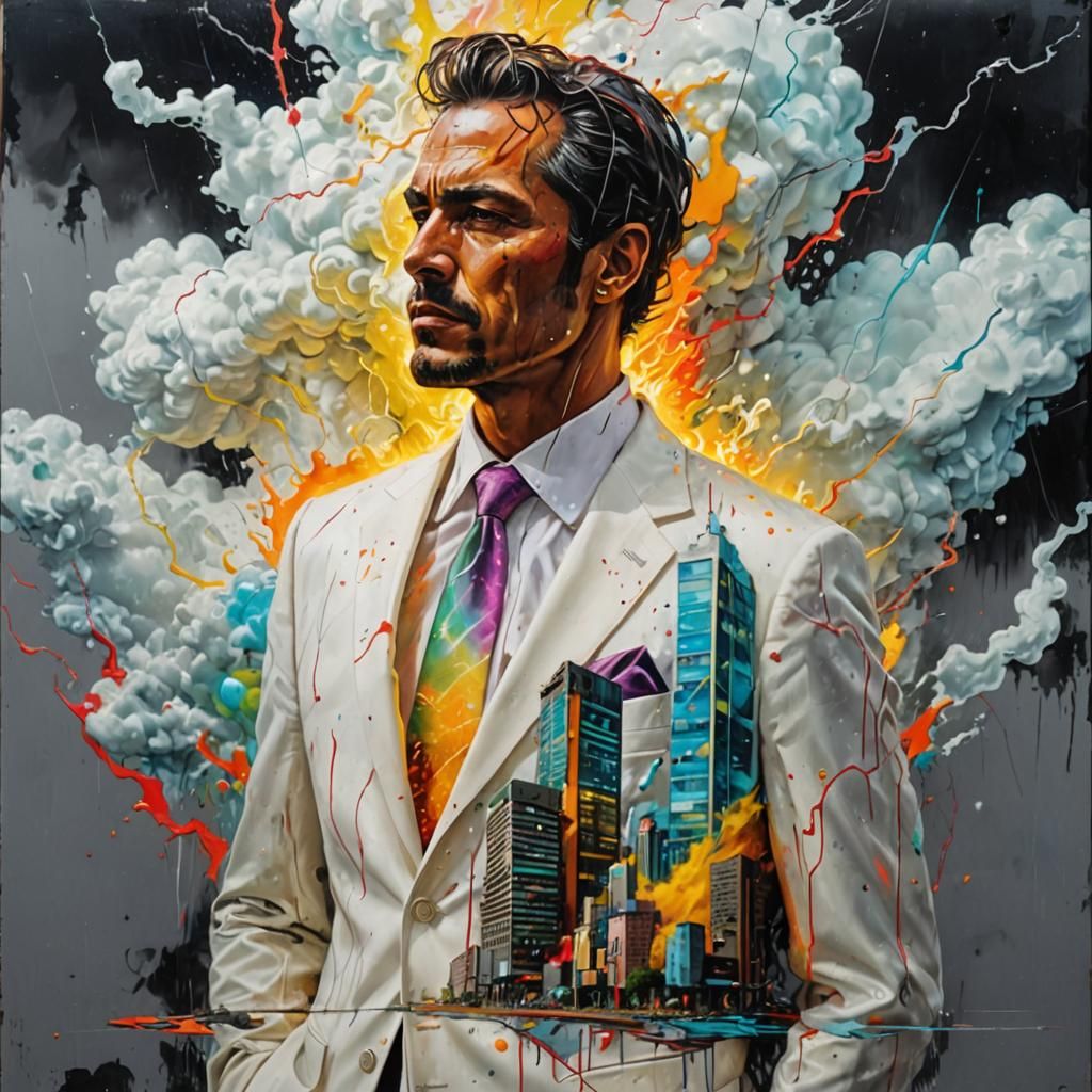 Neon Graffiti Man in Stormy Weather