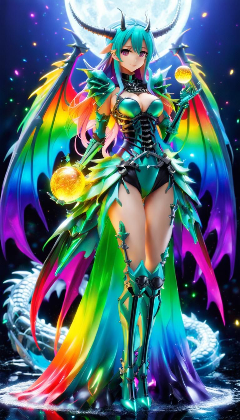 Rainbow Slime Dragon Girl with Metal Skeleton