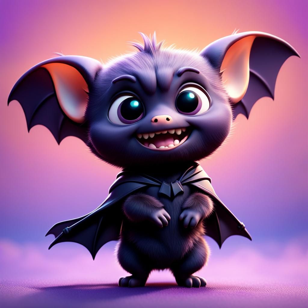 Chibi Bat in Vibrant Cinematic Style