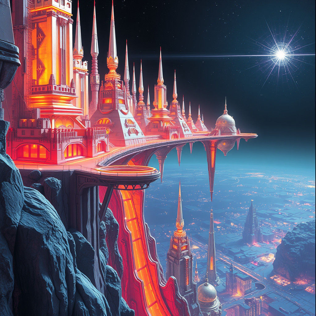 Cyberpunk Cityscape in Neon-Lit, Glowing Geometric Shapes