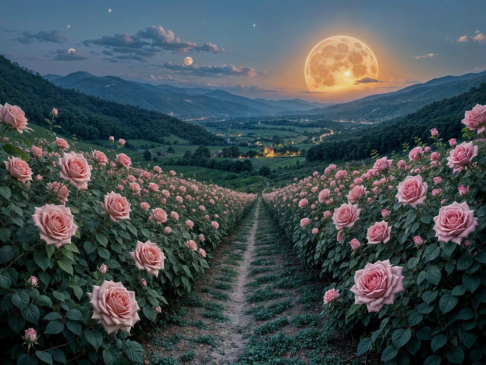Dreamy Rose Garden at Nighttime
