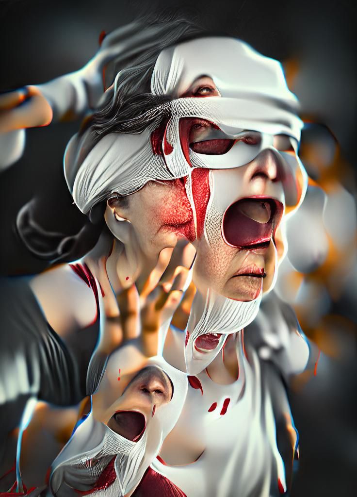 Distressed Woman with Blindfold: 3D Render