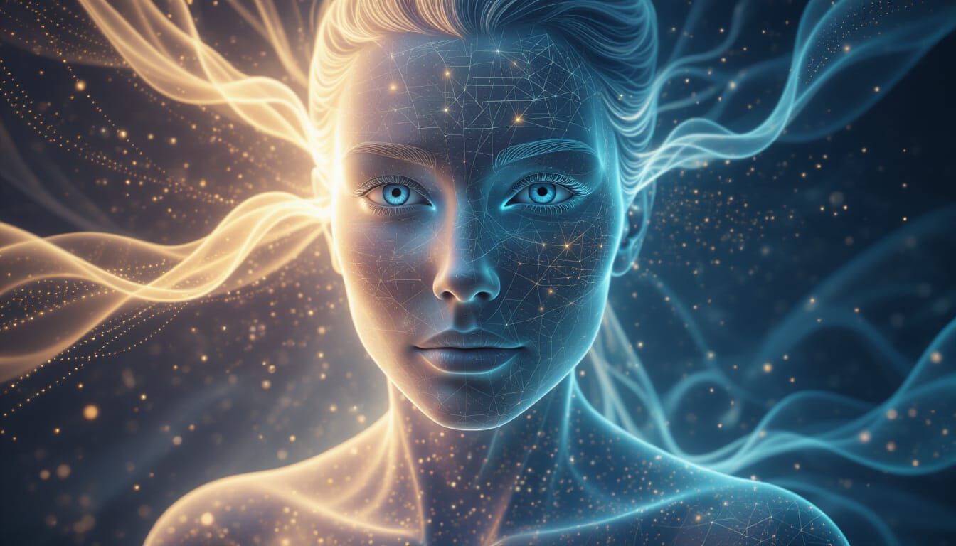 Luminous Humanoid Emerges from Light and Data