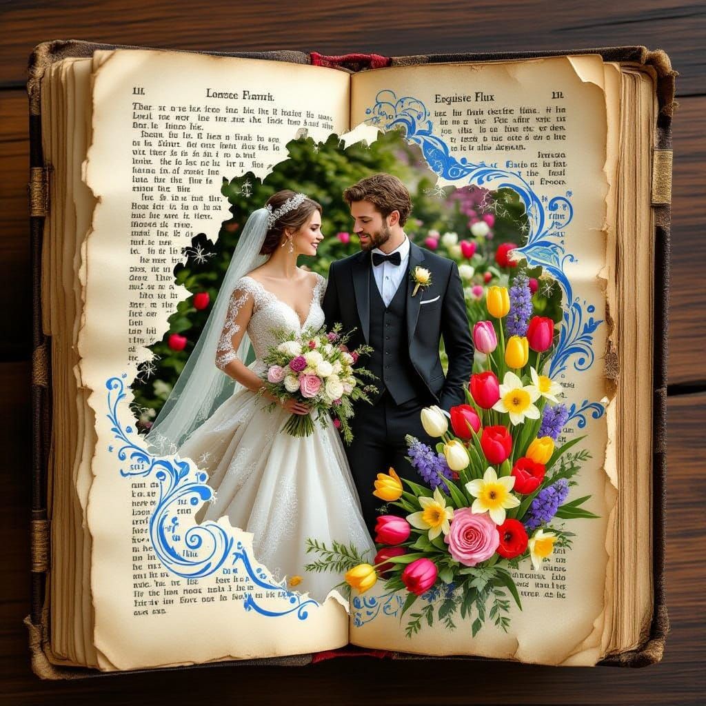 Enchanted Wedding Couple Emerge from Vintage Book Pages
