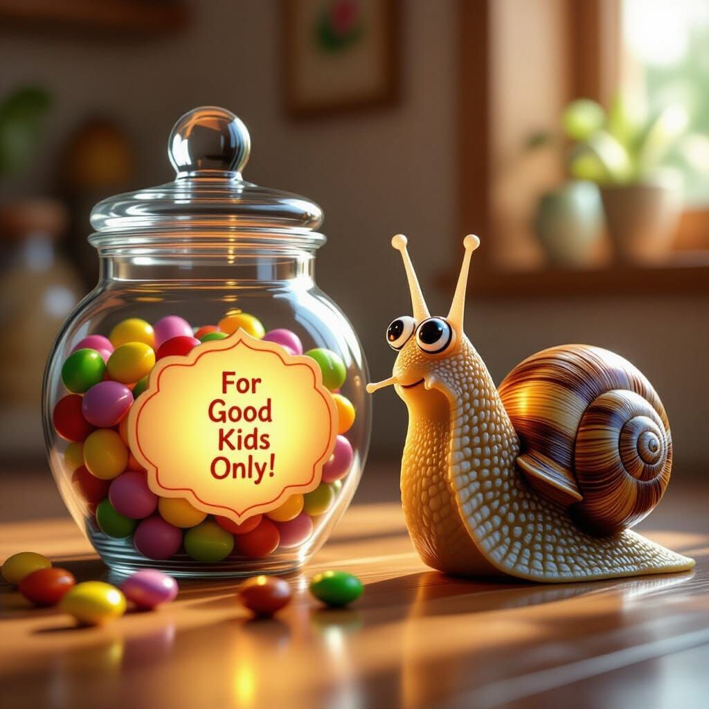 Mischievous Snail Longs for Candy: Whimsical Scene
