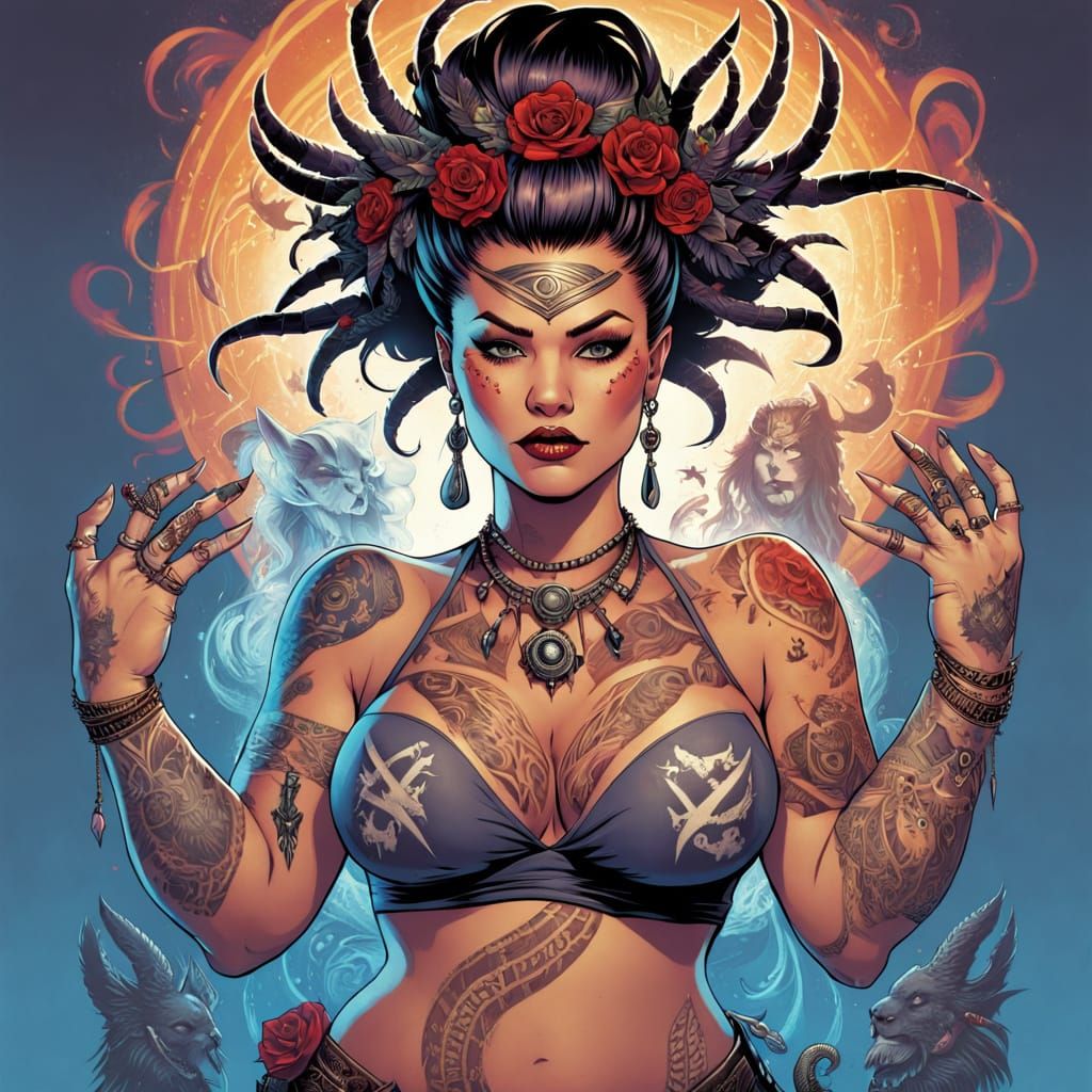 Plus Size Punk Shaman Woman Performs Magic