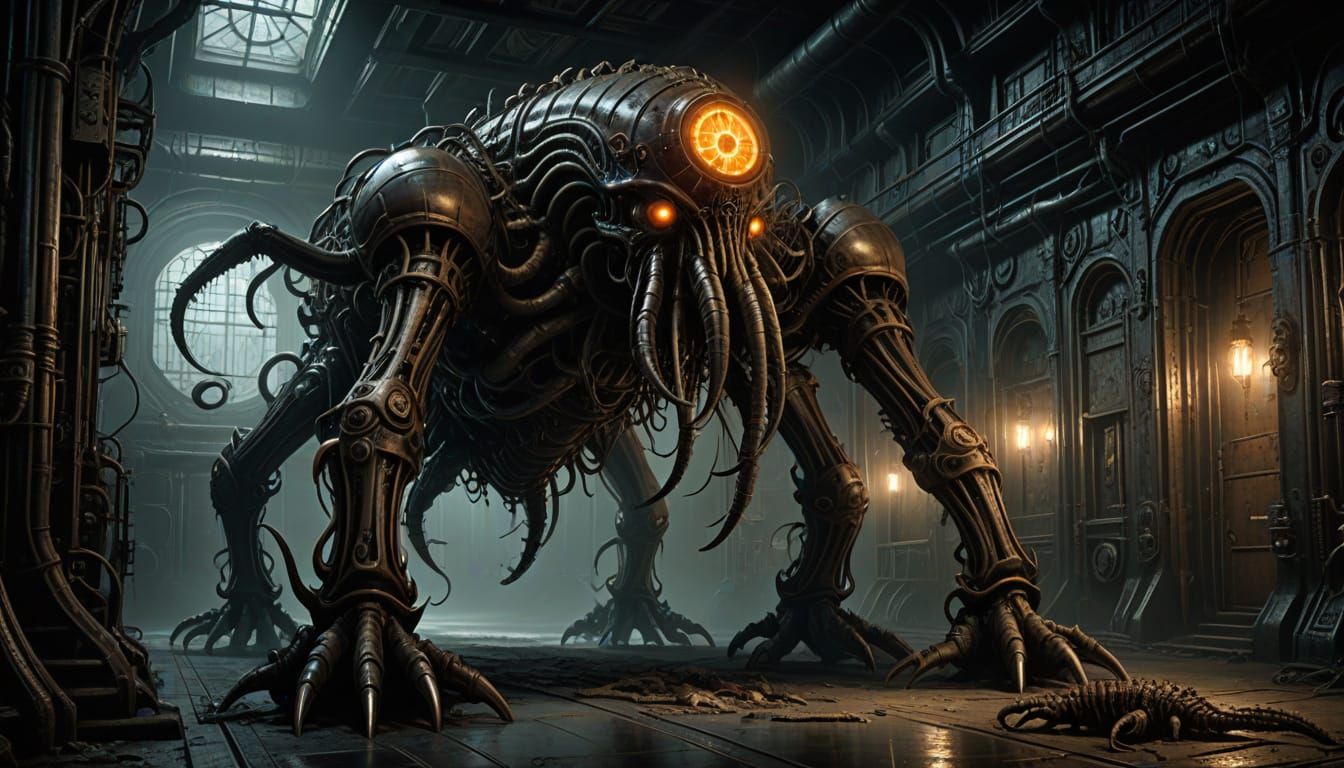 Intricately Detailed Steampunk Beast with 888 Legs