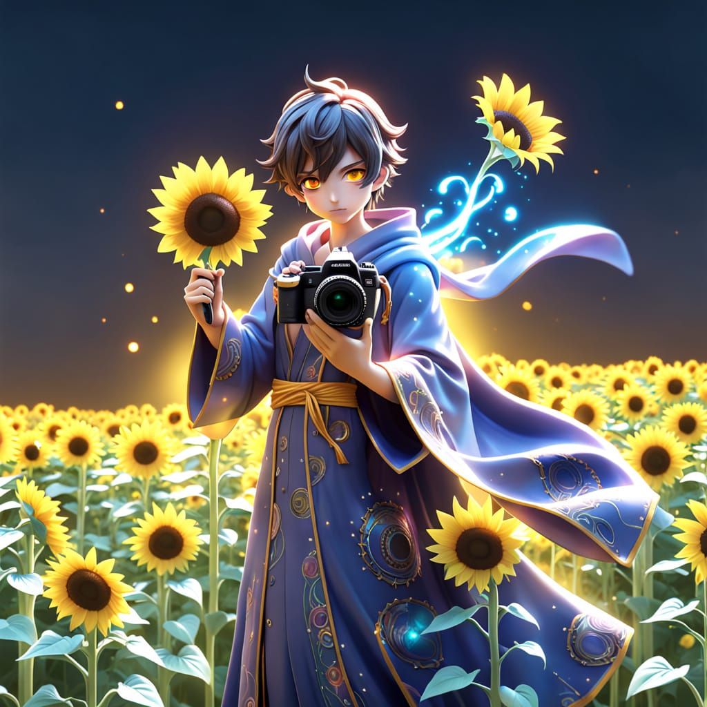 Magical Anime Photographer in Neon Light, 3D Action Figure S...